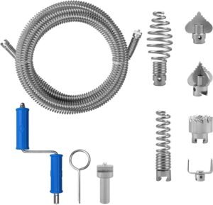 Pipe Cleaning Spiral 5 m, Spiral Diameter 12 mm, with 6 Pieces Drain Cleaner Cutting Head and hand tool